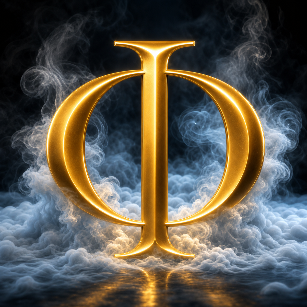 Phyros metallic gold symbol with heavy dry ice vapor